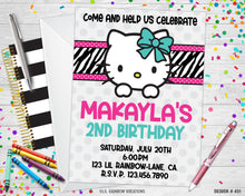 Load image into Gallery viewer, 451 | Zebra Print Hello Kitty Party Invitation &amp; Thank You Card