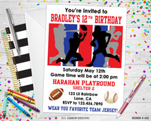 Load image into Gallery viewer, 452 | Sports Theme Party Invitation &amp; Thank You Card