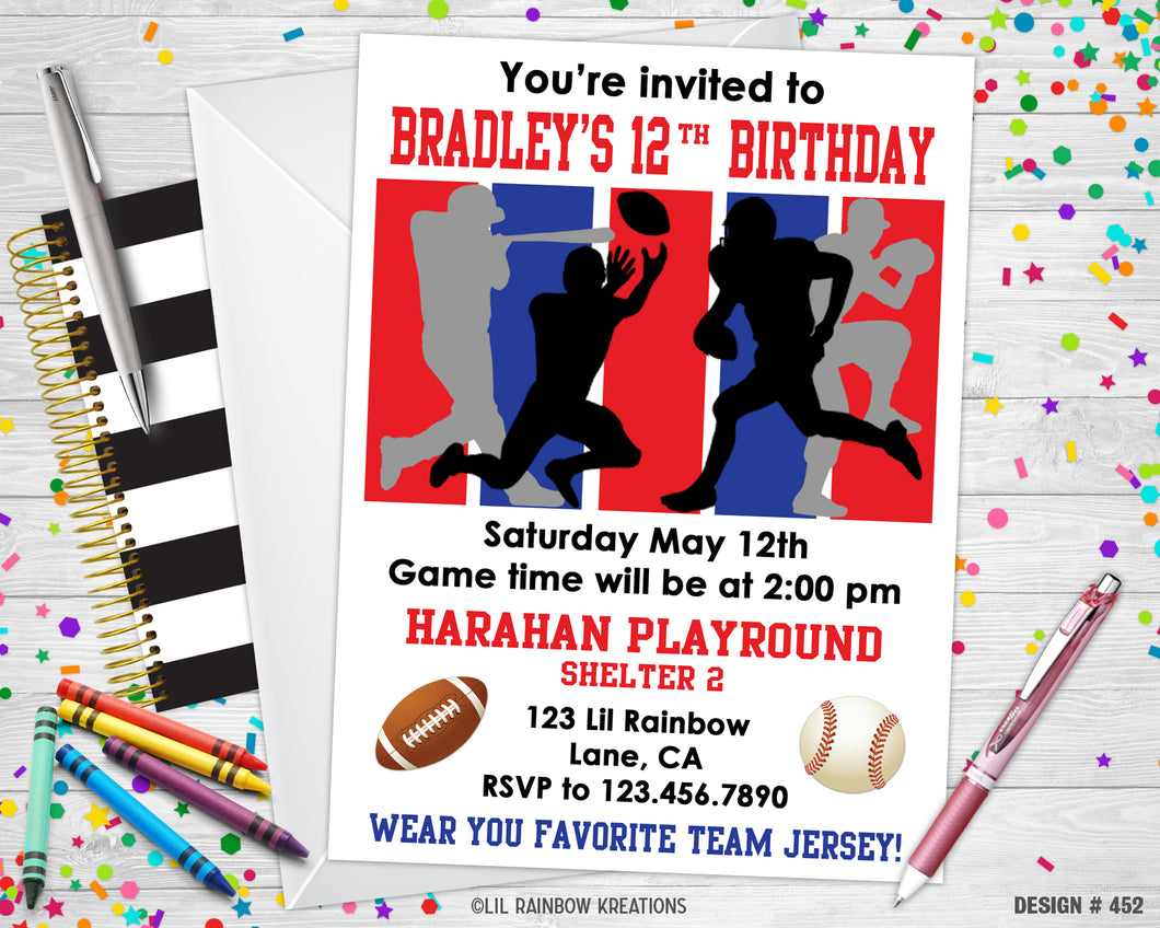 452 | Sports Theme Party Invitation & Thank You Card