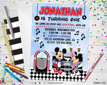 Load image into Gallery viewer, 476 | Mickey &amp; Minnie&#39;s Sock Hop Party Invitation &amp; Thank You Card