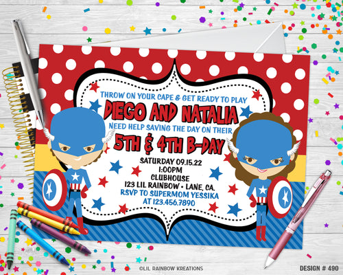 490 | Captain America Party Invitation & Thank You Card