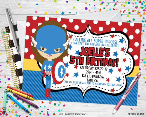 499 | Captain America Party Invitation & Thank You Card