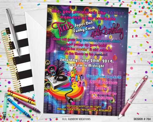 764 | Back To The 80's Party Invitation & Thank You Card