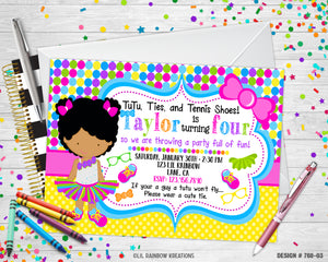 768-3 | Tutus & Sneakers Party Invitation & Thank You Card