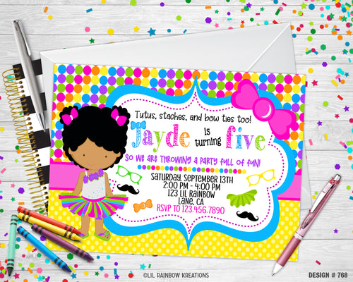 768 | Tutus & Bow ties Party Invitation & Thank You Card