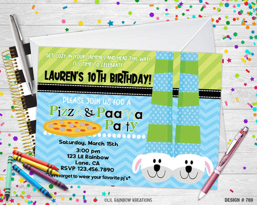 769 | Pizza & Pajamas Party Invitation & Thank You Card
