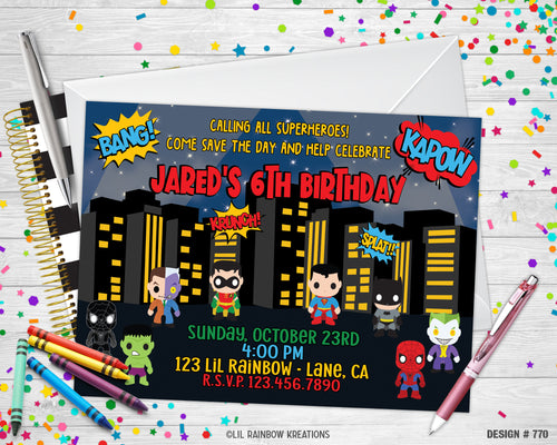 770 | Pop Superheroes Party Invitation & Thank You Card