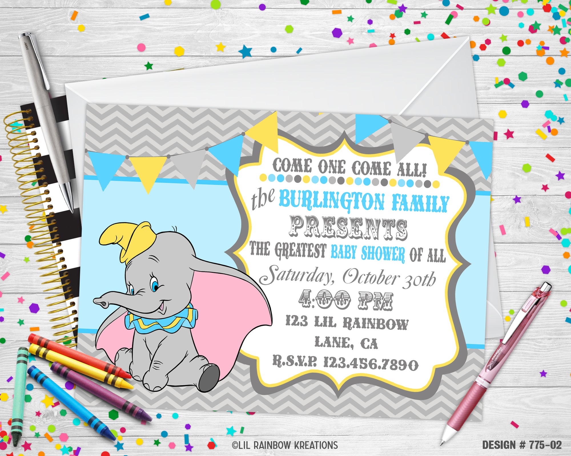 Dumbo baby shower sales invitations