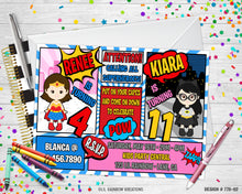 Load image into Gallery viewer, 778-2 | Wonder Woman &amp; Bat Girl Party Invitation &amp; Thank You Card