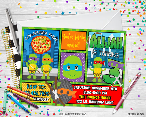 779 | Ninja Turtles Party Invitation & Thank You Card
