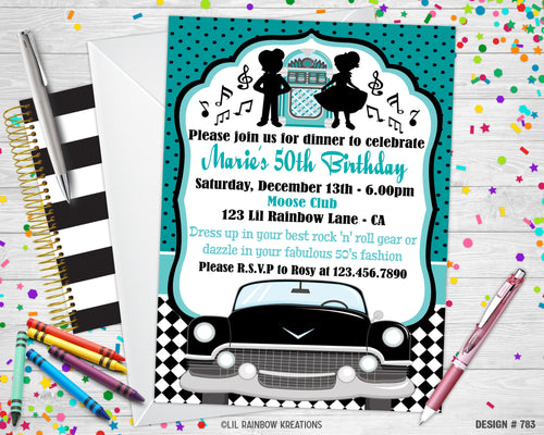 783 | 1950's Chevy Party Invitation & Thank You Card