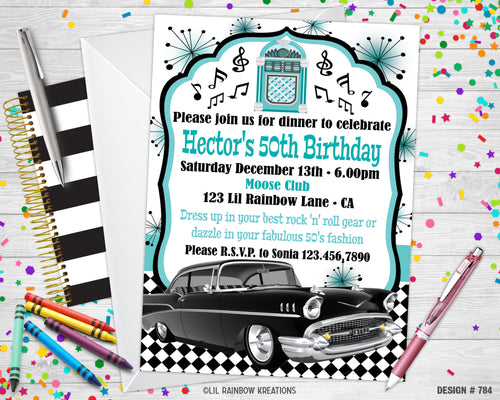 784 | 1950's Chevy Party Invitation & Thank You Card