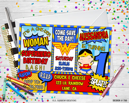 786 | Wonder Woman Party Invitation & Thank You Card
