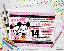 Load image into Gallery viewer, 790 | Mickey &amp; Minnie Cuties Baby Shower Invitation &amp; Thank You Card