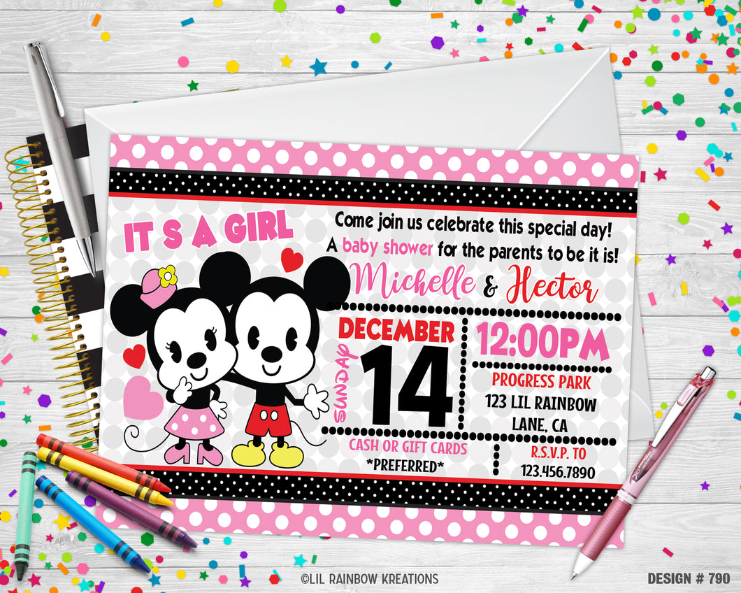 790 | Mickey & Minnie Cuties Baby Shower Invitation & Thank You Card