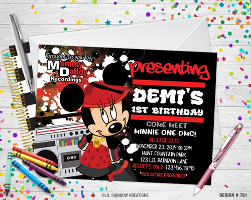 791 | Minnie Mouse One Abc Party Invitation & Thank You Card