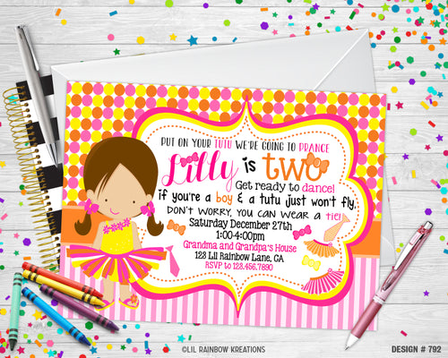 792 | Tutus & Ties Party Invitation & Thank You Card
