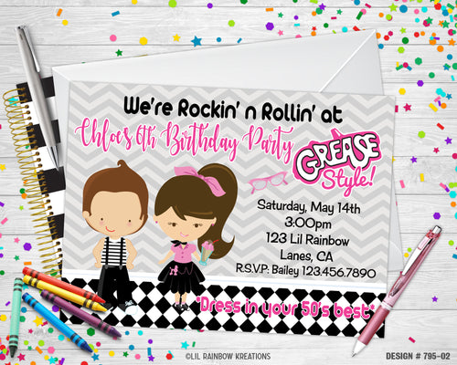 795-2 | Sock Hop Party Invitation & Thank You Card
