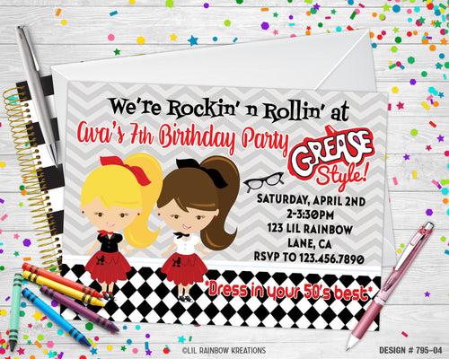 795-4 | Sock Hop Party Invitation & Thank You Card