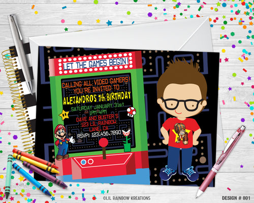 801 | Gamer Party Invitation & Thank You Card