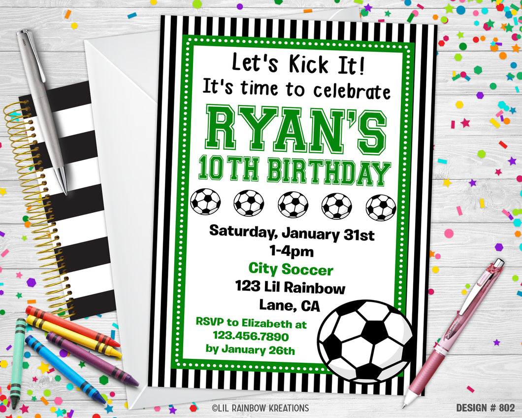 802 | Soccer Party Invitation & Thank You Card