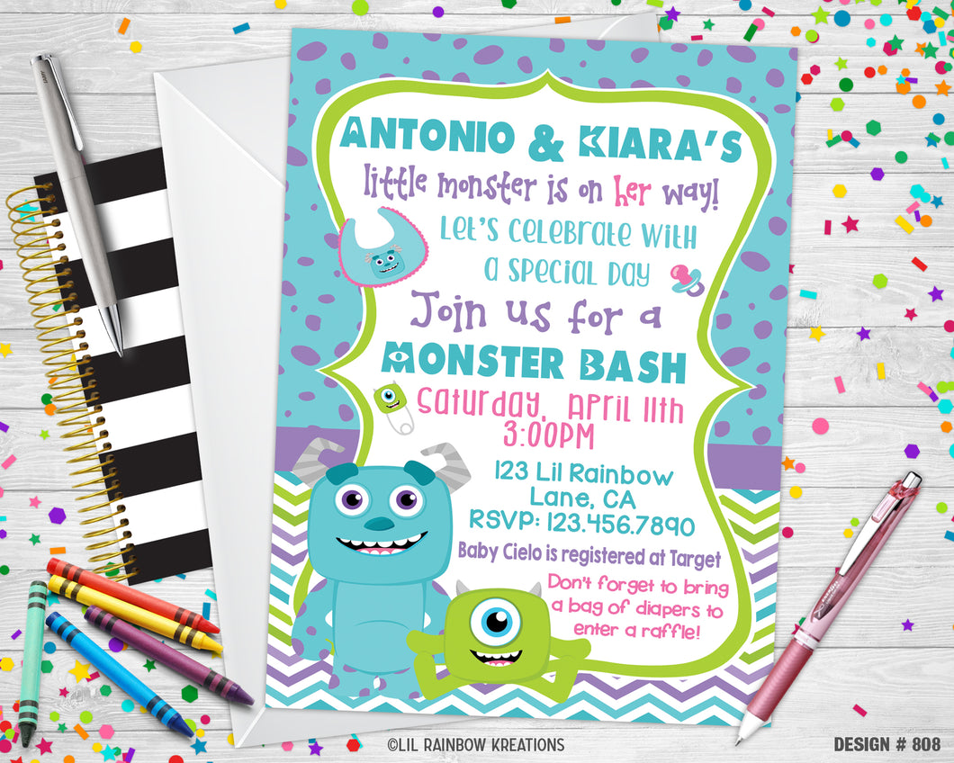 808 | Monsters Inc Party Invitation & Thank You Card