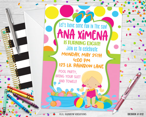 812 | Swimming Pool Party Invitation & Thank You Card