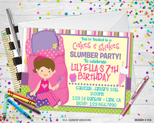 814 | Cakes & Shakes Slumber Party Invitation & Thank You Card
