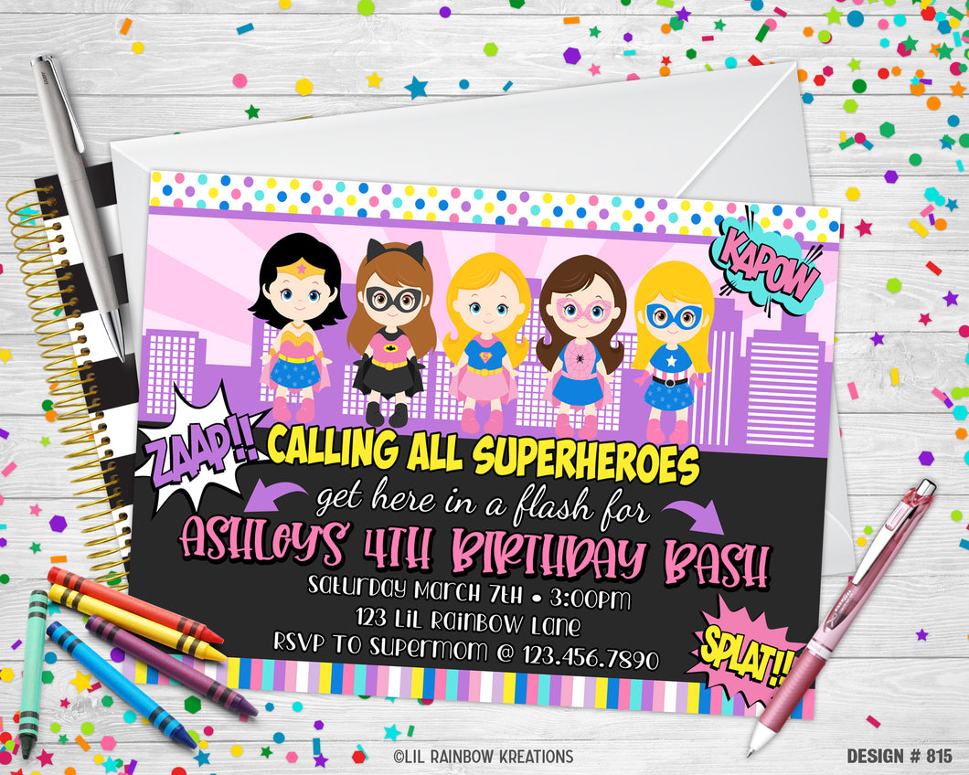 815 | Super Hero Girl Party Invitation & Thank You Card