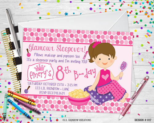 817 | Glamorous Sleepover Party Invitation & Thank You Card