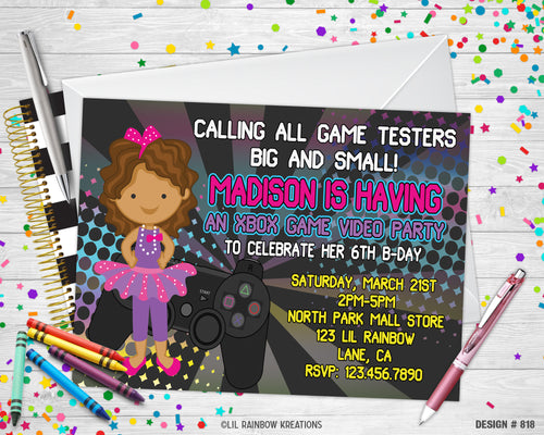 818 | Girl Gamer Party Invitation & Thank You Card