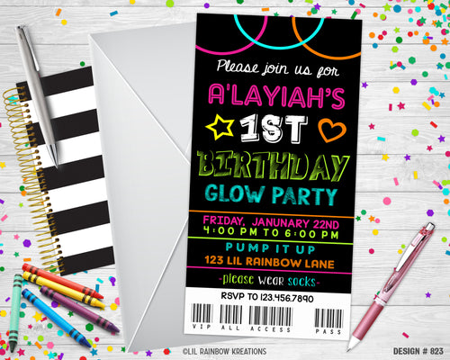 823 | Glow Party Invitation & Thank You Card