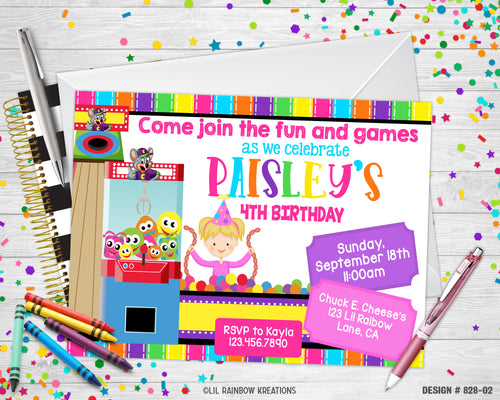 828-2 | Arcade Party Invitation & Thank You Card