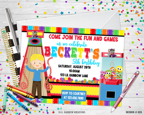 828 | Arcade Party Invitation & Thank You Card