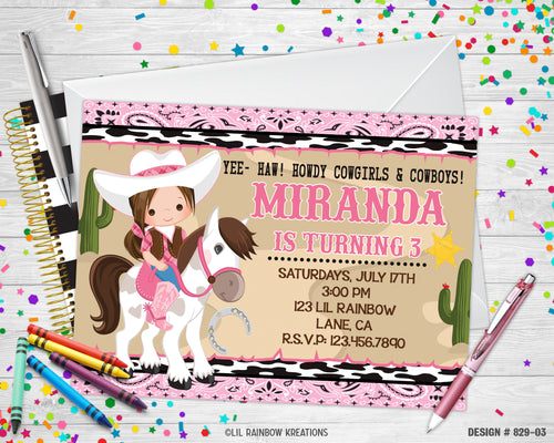 829-3 | Cowgirl Party Invitation & Thank You Card