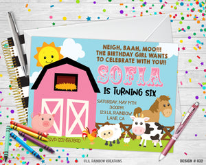 832 | Farm Animals Party Invitation & Thank You Card