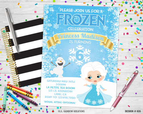 835 | Princess Elsa Party Invitation & Thank You Card