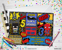 Load image into Gallery viewer, 837 | Batman &amp; Spideman Party Invitation &amp; Thank You Card