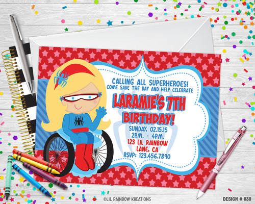 838 | Spider Girl Party Invitation & Thank You Card