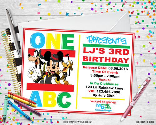 848 | Mickey's One Abc Party Invitation & Thank You Card