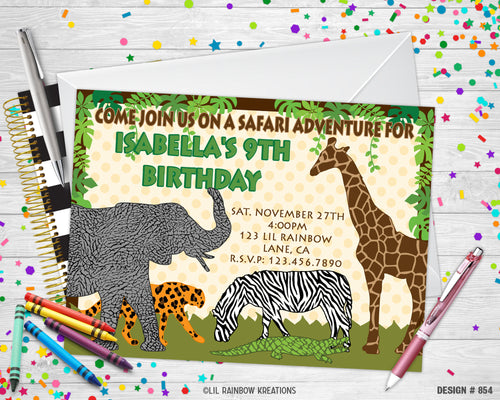 854 | Jungle Safari Party Invitation & Thank You Card