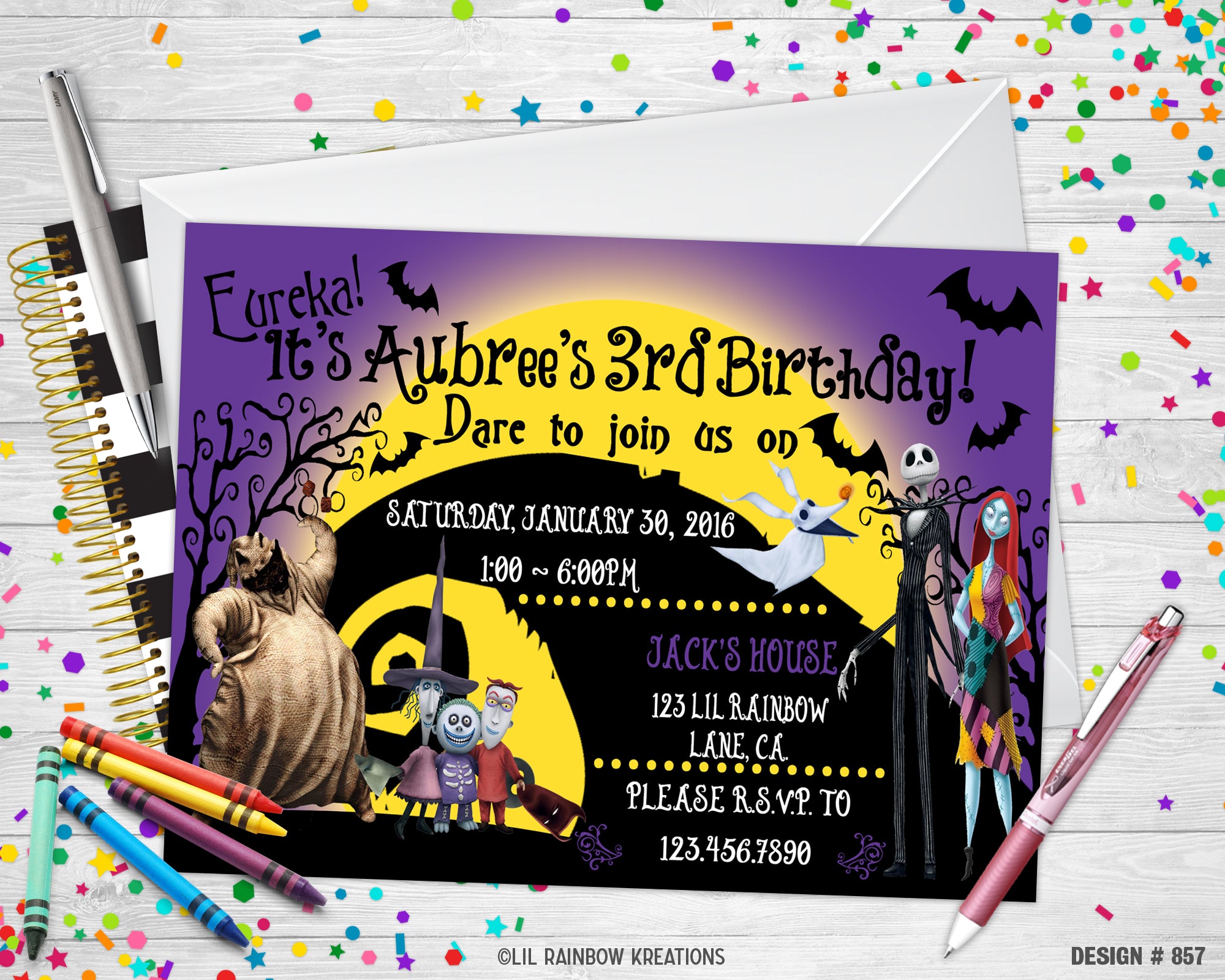 857 | The Nightmare Before Christmas Party Invitation & Thank You Card – Little Rainbow Kreations for Free Printable Nightmare Before Christmas Invitations
