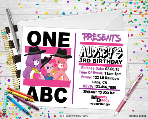 858 | Care Bears & My Little Pony Run Abc Party Invitation & Thank You Card
