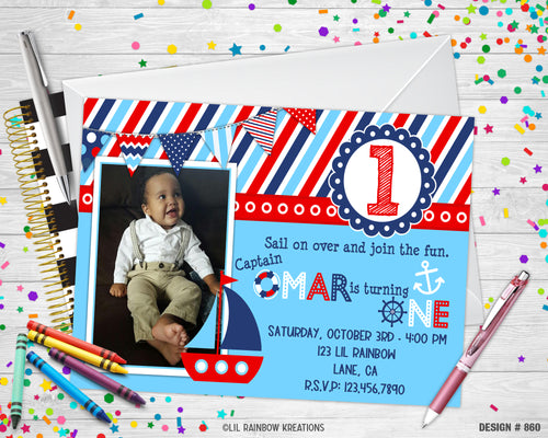 860 | Nautical Party Invitation & Thank You Card