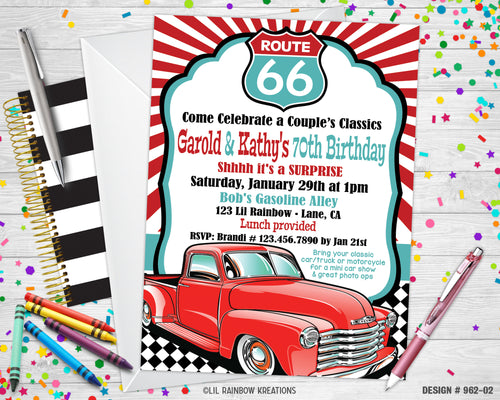 862-2 | Route 66 Party Invitation & Thank You Card