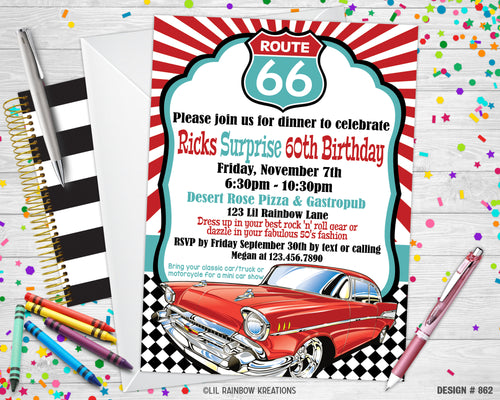 862 | Route 66 Party Invitation & Thank You Card