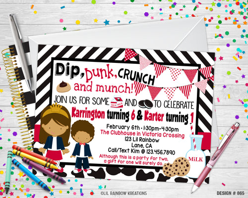 865 | Milk & Cookies Party Invitation & Thank You Card