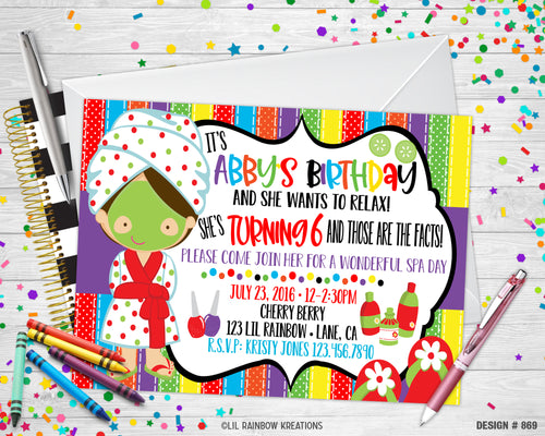869 | Spa Party Invitation & Thank You Card