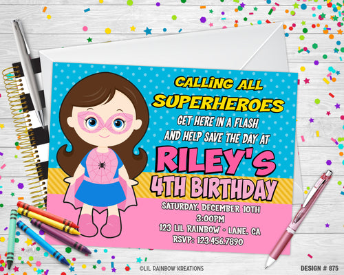 875 | Spider Girl Party Invitation & Thank You Card