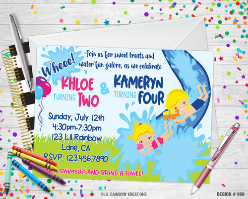 880 | Slip & Slide Party Invitation & Thank You Card